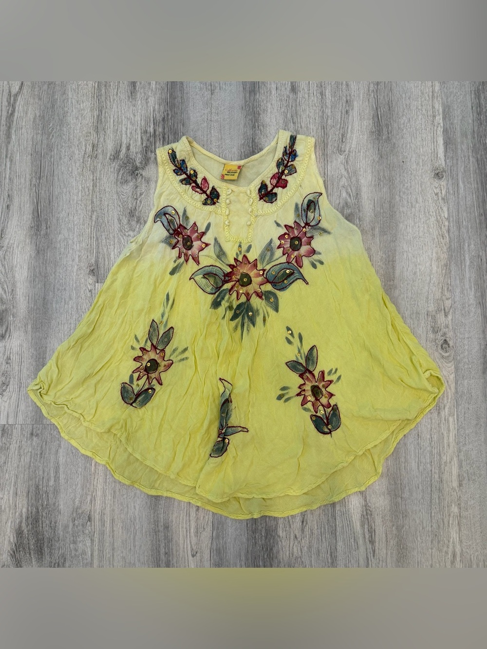 California Woman Embroidered Boho Tunic‎ Top Free Size